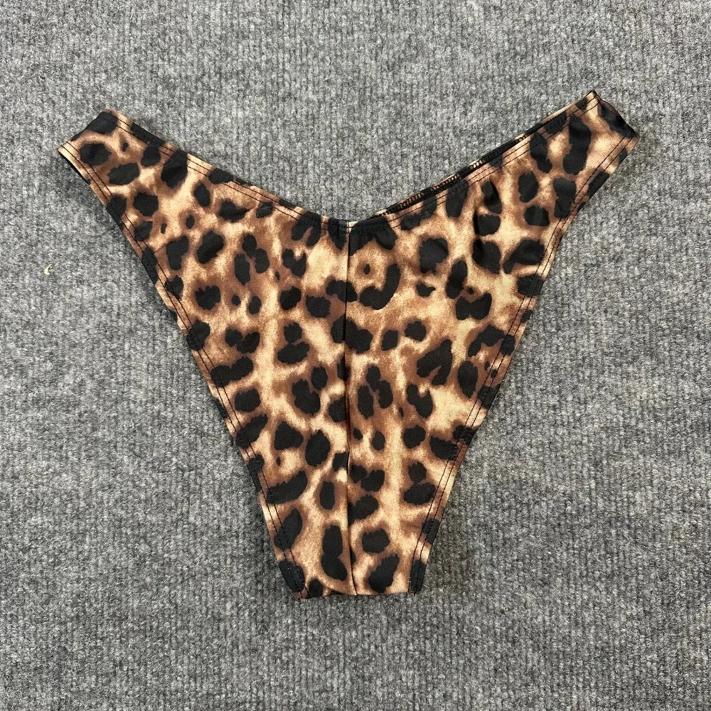 Reformation Leopard Print High Cut V Front Bikini Bottom Cheeky Brown Animal S